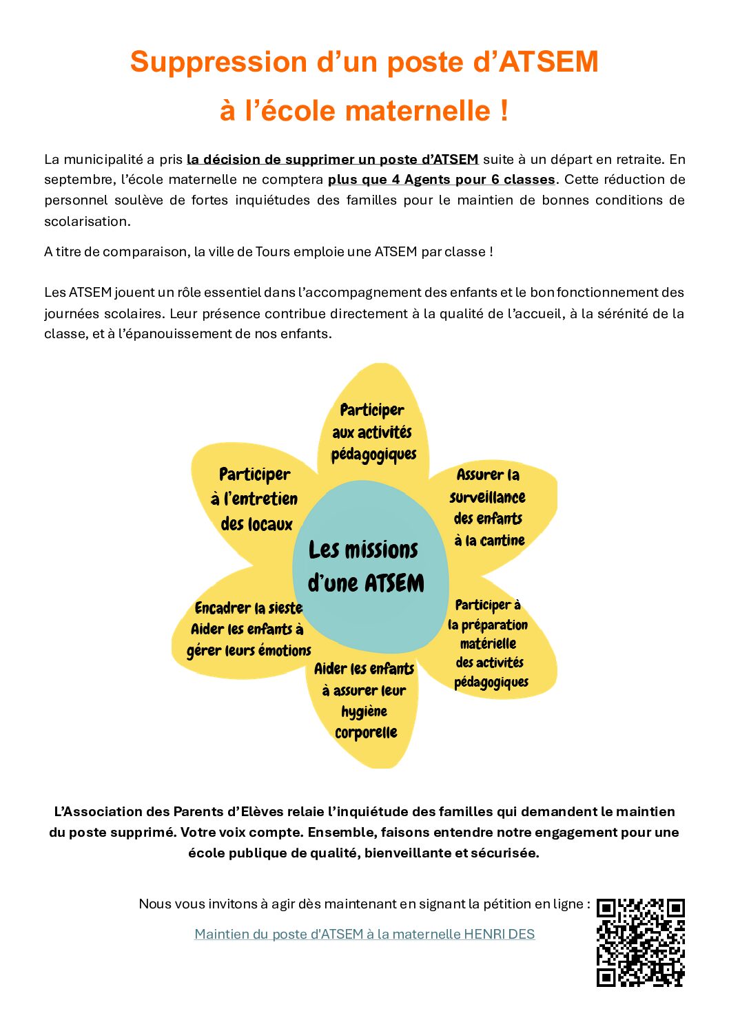 Suppression d’un poste d’ATSEM à l’école maternelle